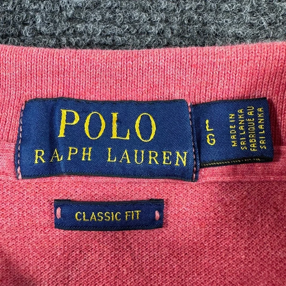 Polo Ralph Lauren Polo Shirt Mens LG Large‎ Pink Long Sleeve Classic Fit Pique
